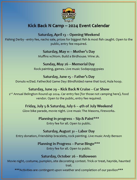 Events  Kick Back N Camp • Belington, WV